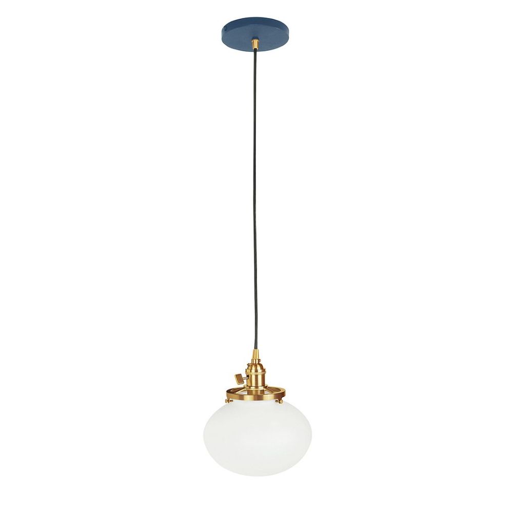 Montclair Lightworks PEB411-50-91-C16 8" Uno Pendant, Navy Mini Tweed Fabric Cord With Canopy, Navy With Brushed Brass Hardware